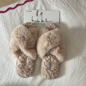 Nicole Miller Soft Beige Faux Fur Slippers